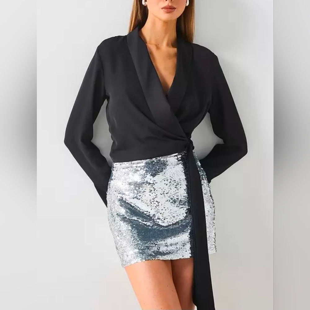 Mango Silver Sequin Mini Skirt Size 4